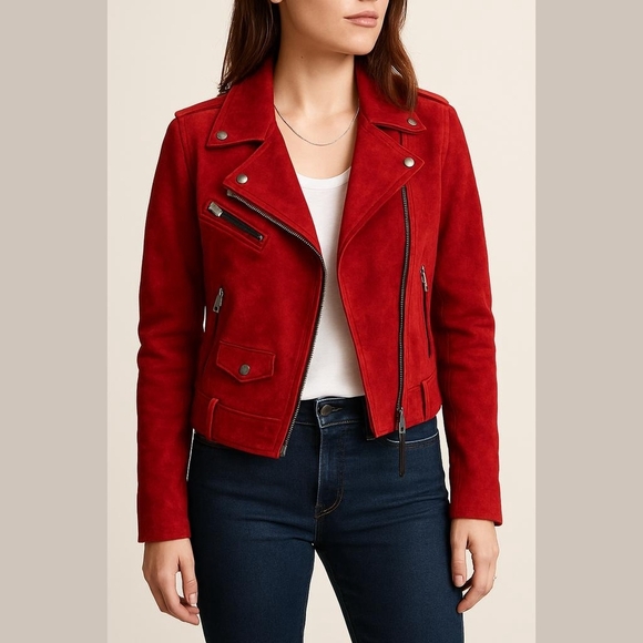 Silent NY Suede 100%Leather Biker Jacket Size Small